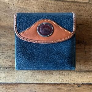 Vtg Dooney & Bourke Trifold Wallet Navy Pebble Leather